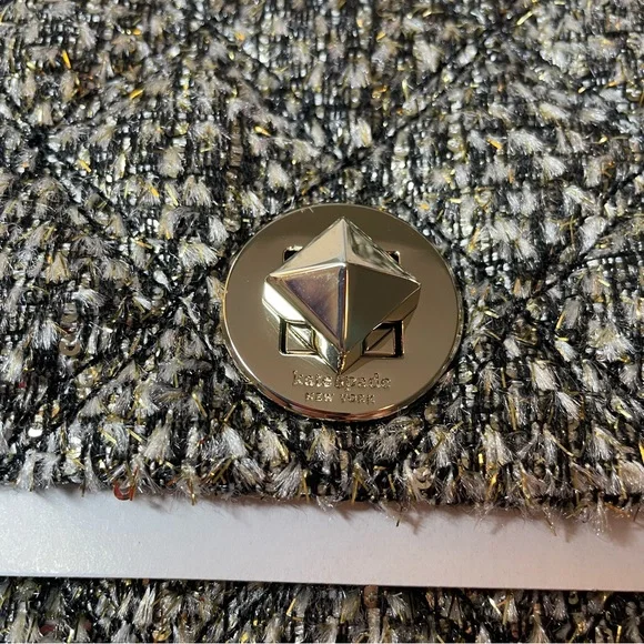 Kate Spade Flap Clasp Black and Gold Natalia Tweed Boucle Crossbody Bag Purse - Picture 2 of 10